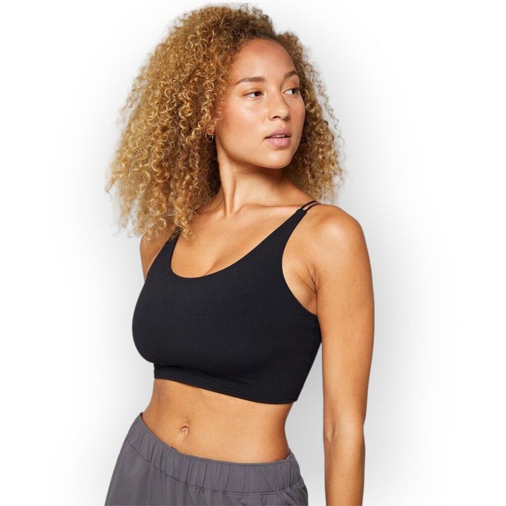 Fourlaps Poise Longline Bra Black Low Support Athletic Size L NWT